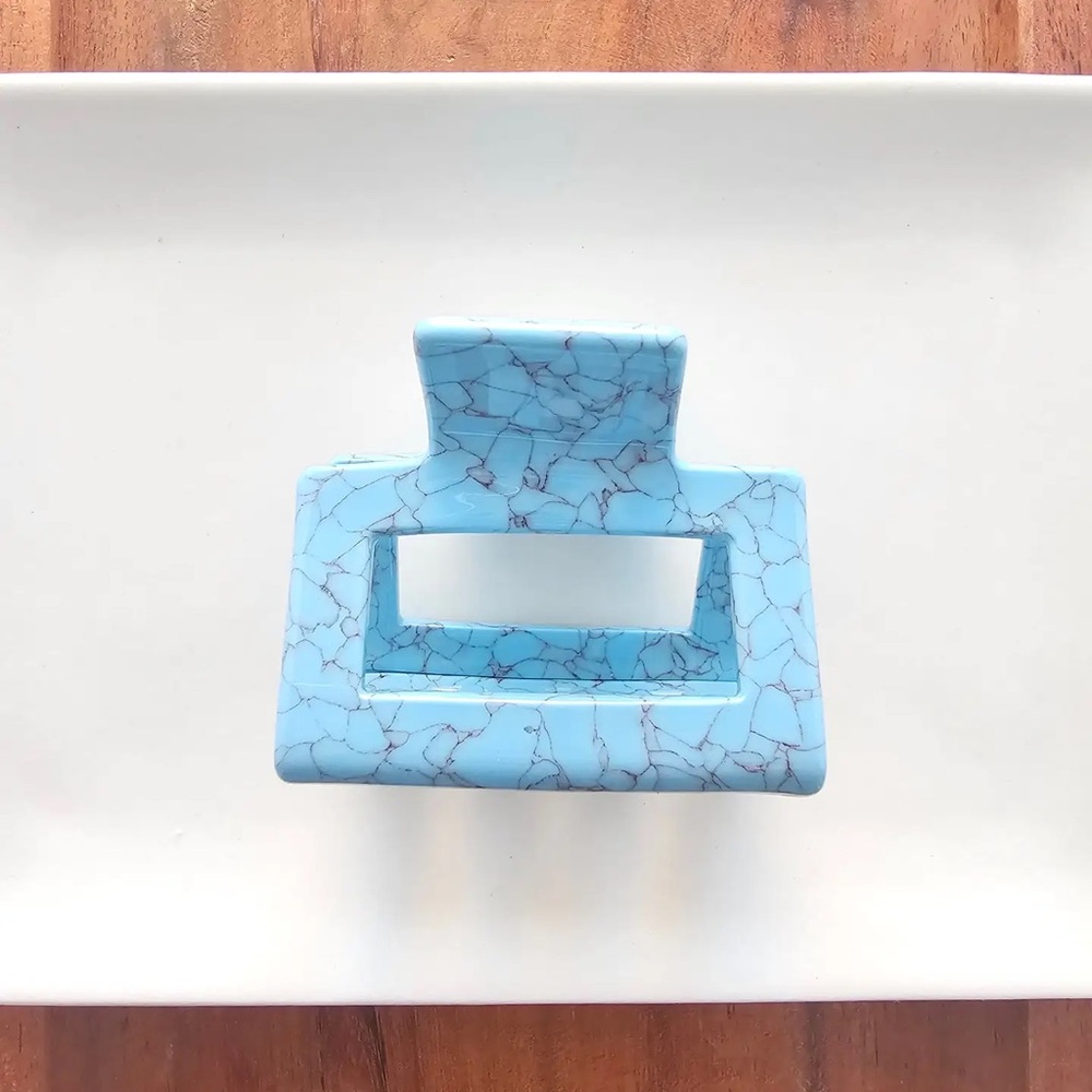 New Turquoise Blue Acrylic Claw Clip | Square Hair Clip | Marbled